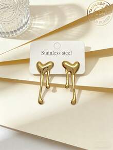 Stainless Steel Gold-Plated Ear Studs, Concave-Convex Texture, Low Allergenic, Nickel-Free, Heart-Shaped Ear Studs, Thick Gold Lady's Ear Studs, Fashionable Declaration Geometric Texture Lightweight Anti-Allergy Ear Studs, Retro Jewelry Dance Party Gifts, Lady's Ear Studs, Fashionable Heavy And Unique Pendant Ear Studs, Lady's Gold Earring Set, Exquisite Gold-Plated Pendant Ear Studs, Anti-Allergy Ear Studs, Fashionable Jewelry, Lady's Gifts - Multicolor - View 3