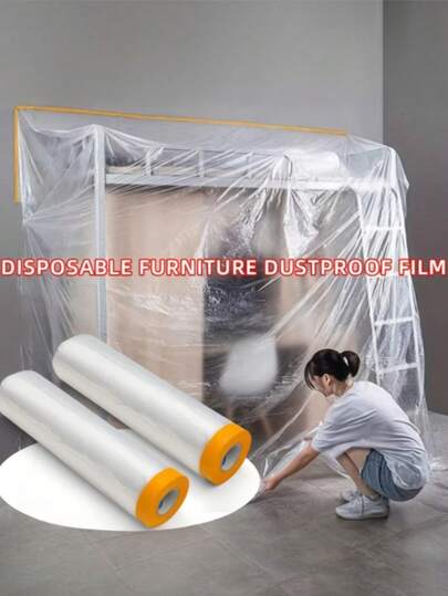 Transparent Dust-Proof Tape, Transparent Paint Protection Film - Waterproof, Dust-Proof, Odorless PE Film. Suitable For Furniture Cutting And Wall Protection During Travel Or Decoration. Plastic Sealing Tape For Painting Projects. Easy Tear Design, Suitable For Cabinets And Wardrobes.