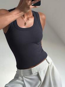 GAOVOT Women's Y2K Sexy Basic Casual Sports Homewear Square Neck Top - Dark Grey - View 7