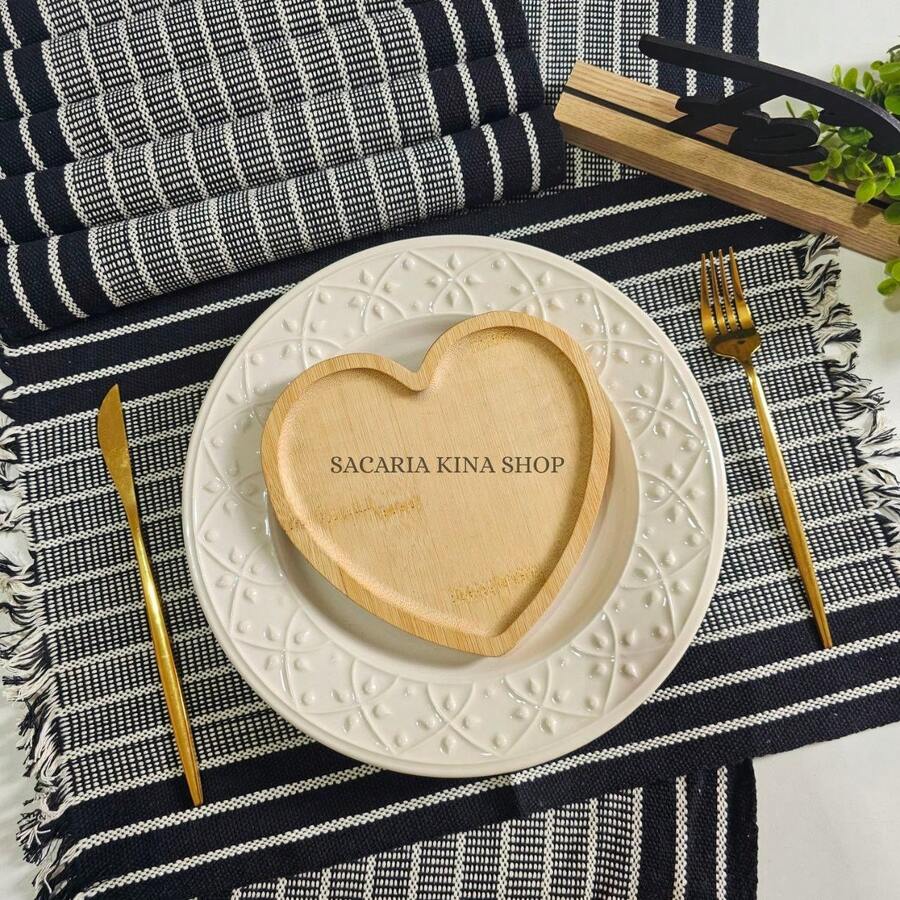 American Chic Placemat Set, 7 Pieces Including 1 Runner And 6 Placemats, Beautifully Woven For A Table Setting. - Raya negra y blanca - Ver 1