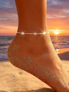 1pc Minimalist Copper Chain Anklet, Suitable For Daily Wear, Beach, Vacation, Valentine's Day, Birthday Gift - Silver - View 1