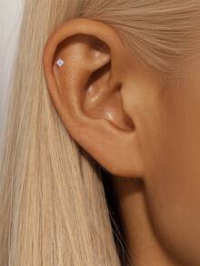 EleRunis 1PC 0.1ct Moissanite Diamond 925 Sterling Silver Star Heart Asymmetric Evil Eye Stud 18K Gold Plated Flat Back Cartilage Helix Piercing Bridal Jewelry For Daily Wear Wedding Party Engagement Anniversary Valentine's Day - Silver - View 6