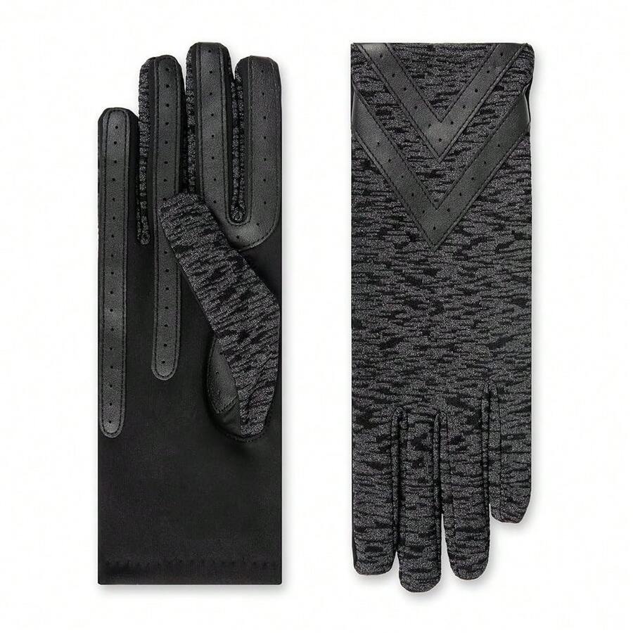 Isotoner Womens Spandex Touchscreen Cold Weather Gloves With Warm Fleece Lining And Details - BlackTextured-smartdri - View 1