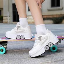 1双街头风四轮直排轮滑鞋，PU轮滑鞋，可伸缩系带轮滑鞋，适合青少年和成人 - 卡其 - 查看 9