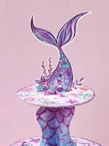 1 Set Purple Mermaid Shaped Cake Stand, Mermaid Theme Birthday Party Dessert Display Rack, Mermaid Tail Pattern Cupcake Stand, Suitable For Cake Decoration, Mermaid Theme Baby 1st Birthday Party Decor, Kitchen Decor, Room Decor, Gender Reveal Party Decor, Wedding Decor, Baby Shower Party Supplies, Mermaid Decorations, Party Favors - Purple Mermaid - View 4