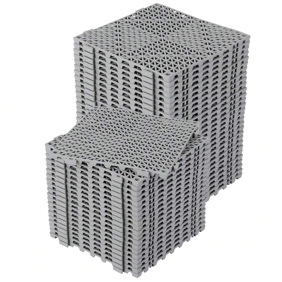 Juego de 50 Alfombrillas de Drenaje Modular de 30,5 x 30,5 cm, de PVC Suave, Azulejos de Drenaje entrelazados para cochera, jardín, Cocina, Cubierta, Piscina, Exterior - Gris - Ver 1
