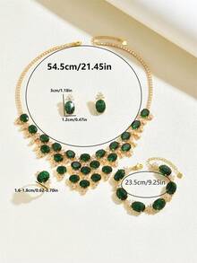 5pcs Luxury Copper Inlaid Green Zirconia Women Jewelry Set, Engagement Party Accessories - Multicolor - View 8