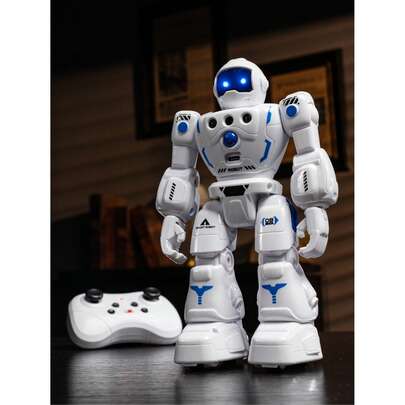 1pc Programmable Remote Control Robot Toy, Multi-Function RC Robot With Walking, Sliding And Dancing, Gesture Sensing Control Smart Robot, Rechargeable Robot Toy, Robot Toy Gift, Music, LED Eyes, Q&A Game, Suitable For Boys And Girls Aged 3-12+, Ideal Gift For Birthday, Christmas, Halloween, Easter, New Year, Eid, Back To School (White)