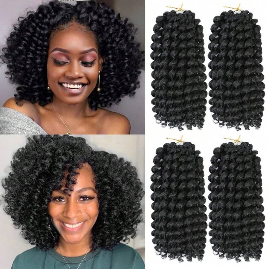 10inch Jamaican Bounce Crochet Hair For Women 4packs 64 Roots Black Jumpy Wand Curls Hair Short Pre Looped Curly Hair (10inch (Pack Of 4), 1B) - 1B - Xem 1