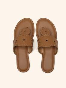 Women's Casual Thong Flip Flops Comfortable Flat Sandals Fashionable Beach Shoes, Suitable For Walking, Working, Beach Vacation And Home Wear - màu nâu - Xem 3
