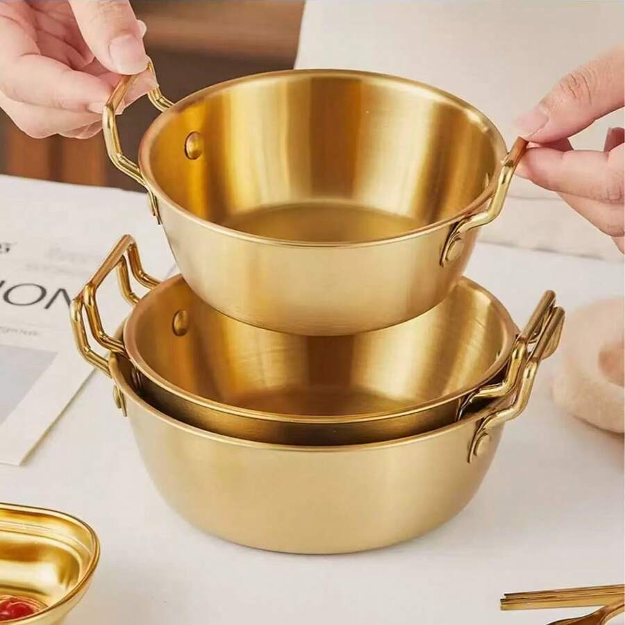 1pc/4pcs Stainless Steel Golden Snack Bowl, Suitable For Pasta, Rice, Salad, Snacks, Desserts, French Fries, Fried Chicken, Snacks, Sauces - Kitchen Table Bowls, Food Utensils - Multicolor - View 1
