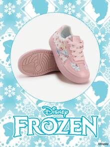 Disney 1 par de zapatos deportivos para niños con tema de Frozen, que incluyen zapatillas de princesa Elsa, princesa Anna y princesa de Arendelle, aptos para uso diario, deportes de vacaciones y uso al aire libre. Suela cómoda, antideslizante y transpirable. - Rosa - Ver 2