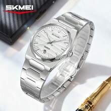 Skmei Men's Business Watch - 36.7mm Stainless Steel Band, Date Display, Water Resistant Quartz Wristwatch - 銀殼銀面 - 查看 4