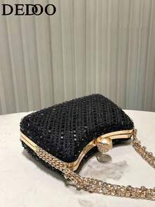 Dedoo 1个闪亮金色水钻装饰优雅女士手拿包，适合晚宴、婚礼、鸡尾酒会等场合 - 黑色 - 查看 5