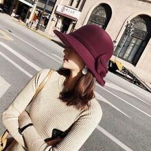 Women's New Retro British Style Wool Felt Cloak Hat, Elegant Big Bow Round Top Hat, Fashionable Versatile Daily Wear Cap - Multicolor - View 11