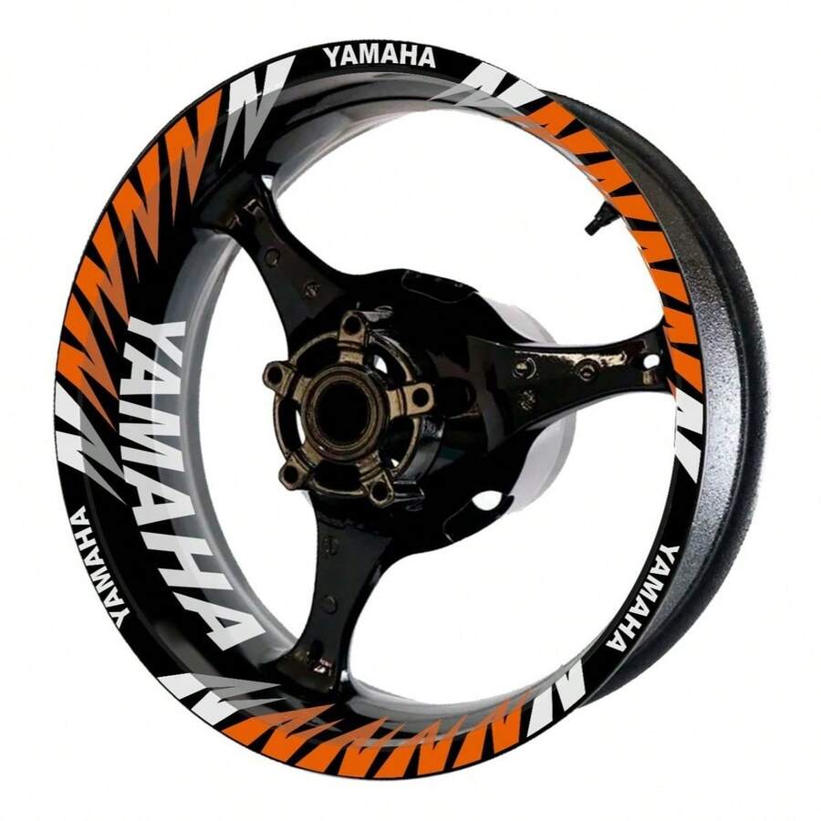 Calcomanias Stickers Para Rines Completo Rin Moto - Naranja Reflejante / Blanco Reflejante - Ver 1