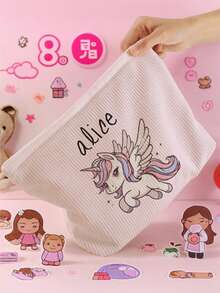 1pc Customized Name Cartoon Pony Pattern Corduroy Toiletry Storage Bag, Perfect Choice For Organizing Toiletries When Traveling, Can Be Customized According To Your Unique Design, Very Suitable For Children, Print Your Own Name Or Print Your Sister's And Classmates' Names As A Gift To Give To Others - Multicolor - View 9