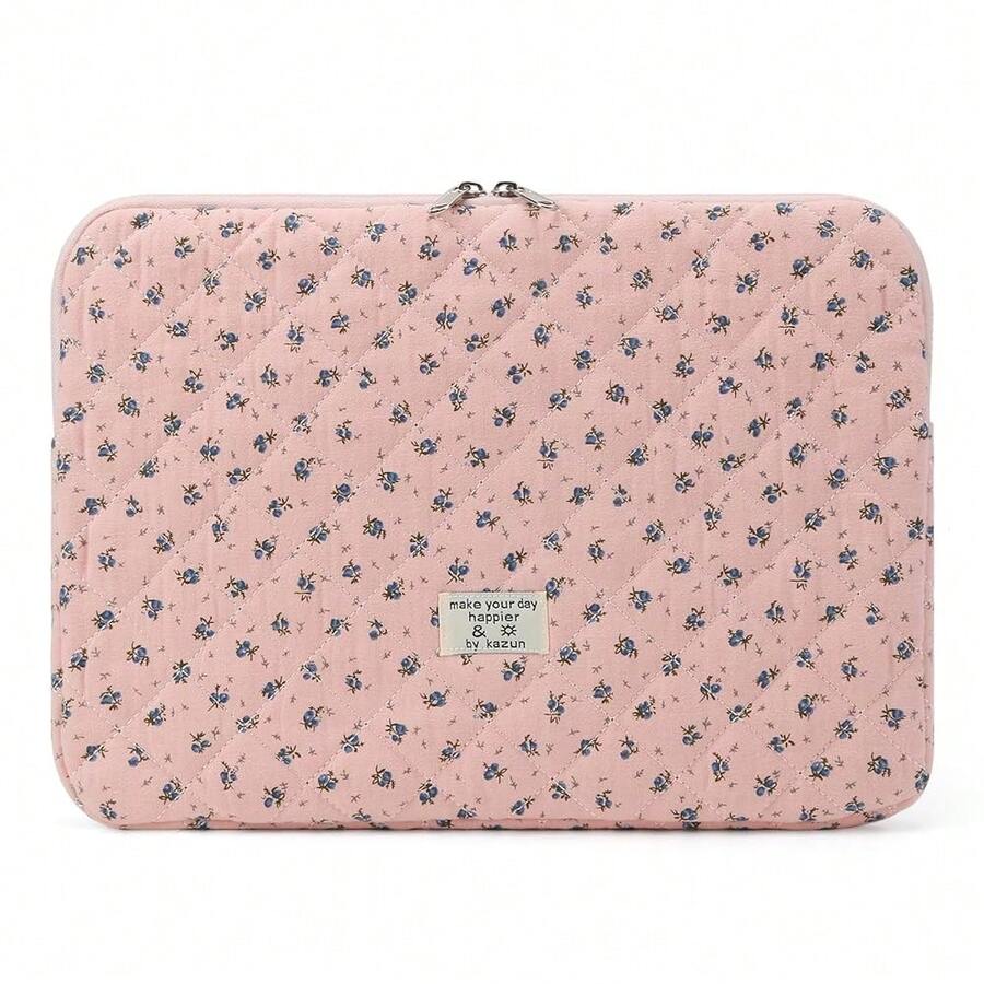 Puffy Laptop Sleeve 13-15.6 Inch Cute Quilted Laptop Protective Case Padded Floral Computer Sleeve For MacBook (A-Dark Pink, 13 Inch) - A-深粉紅色 - 查看 1
