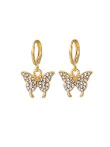 1 Set (1 Necklace, 1 Pair Earrings) Girls' Fashion Versatile Butterfly Pendant Necklace Set, Suitable For Daily Wear And Parties - Gold - View 2