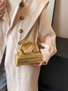Solid Color Acrylic Box Bag, New Fashion Personalized Handle Handbag, Cylinder Shaped Chain Shoulder Crossbody Bag, Phone & Coin Purse, Suitable For Work, Commute, Date, Shopping, Travel, Romantic Valentine's Gift For Couples - Vàng - Xem 3