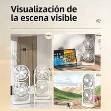 Ventilador de Escritorio de Doble Cabezal, Ventilador de Crculación de Aire de Alta Potencia Eólica,Ventilador Portátil Recargable USB con 5 Velocidades,Diseño de Doble Capa,Viento Suave Natural,Rotación Ajustable,Batería de Larga Duración - Champán - Ver 2