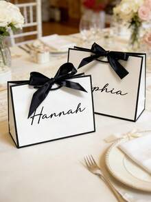 1pc Personalized Name Gift Bags,Customize Text,Bow Tie Gift Bags, Bridesmaid Gift Bags, Thank You Gift Bags, Bachelorette Party Bag, Custom Name Gift Bags, Wedding Gift Bags, Bridesmaid Gift Bags, Thank You Gift Bags, Birthday Gift Bags, Ribbon Tie Rope Gift Bags - Multicolor - View 5