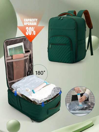 Airplane- Carry-On Backpack With Vacuum Compression System & Pump - Expandable Cabin Bag For Ryanair/, 40x30x20 Tui Design, Heavy-Duty Laptop Computer Bag (39.62cm), Multi-Compartment Travel Backpack