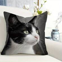 1Pc Vintage Black And White Cat Pattern Throw Pillow Covers - 17.7*17.7 Inches, Single-Side Print, Machine Washable With Zipper, Soft Comfortable Polyester Fabric Cushion Covers, Suitable For Various Room Decorations (Pillow Insert Not Included) - Multicolor - View 10