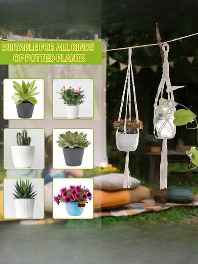 编织花盆网袋，悬挂网，墙面装饰，悬挂花盆绳，悬挂篮，手工园艺植物花盆网袋