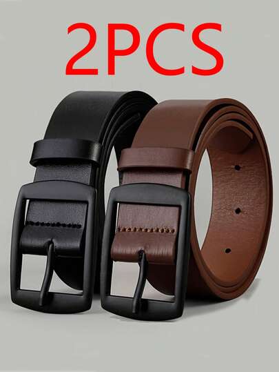 2pcs/Set New Fashionable Luxury Men's Belt, Made Of PU Leather, Metal Buckle, High-Quality Designer Belt, Full Size Range, Suitable For Men & Women, Ideal Accessory For Autumn/Winter, Suitable For Teenagers, Young Adults, Casual, Outdoor, Sports, Vacation, Graduation, Birthday, Daily Wear, Also Suitable For Halloween, Business, Streetwear, Boho, Western Styles, Ideal Gift For Men, Husband, Boyfriend, Father, Dad, Christmas
