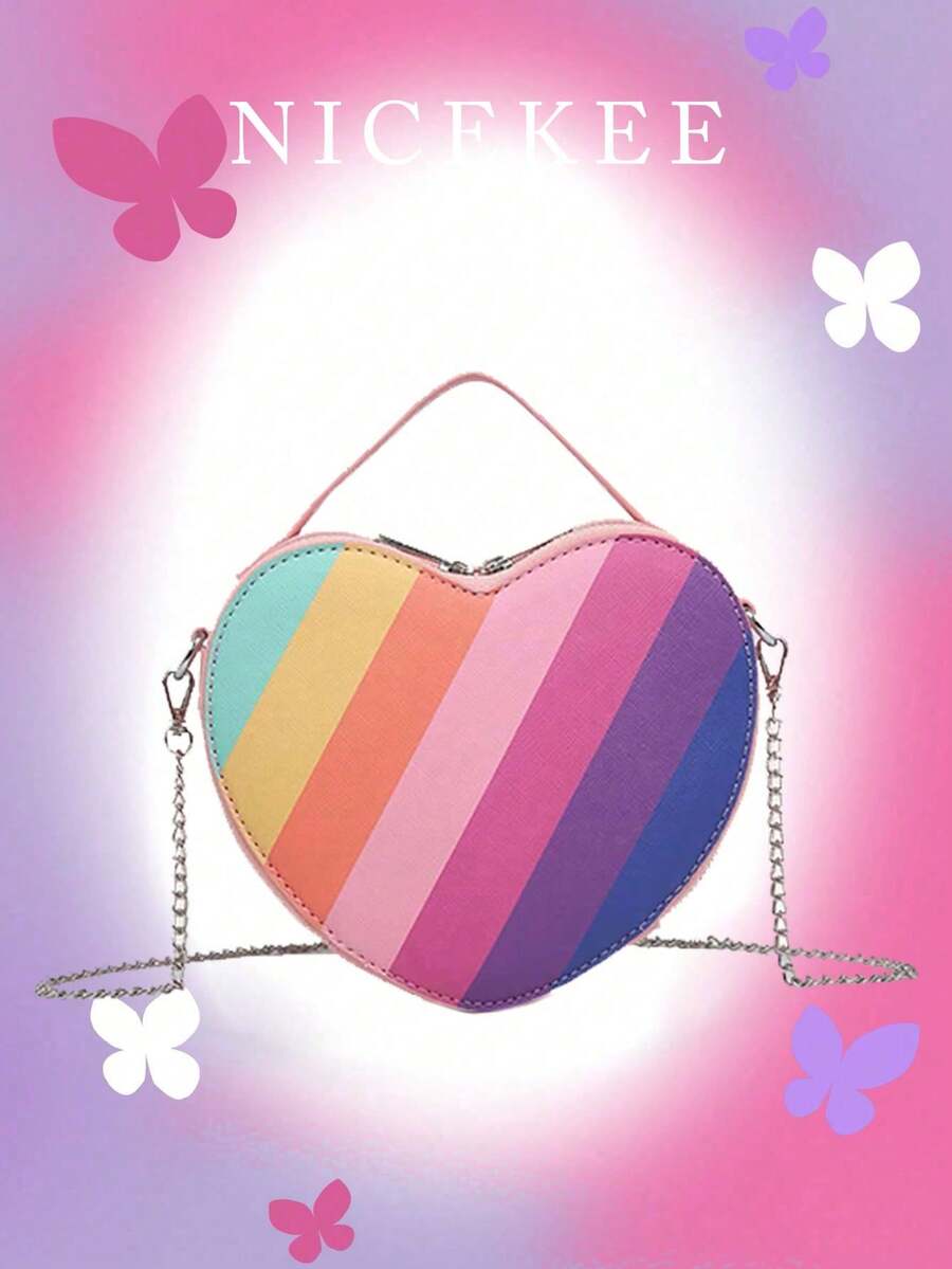 Y2K风格个性化心形单肩包，哥特朋克纯色可调节肩带手提包，优雅时尚腋下包，适合派对、音乐节、街头风、约会、情人节礼物 - 彩色 - 查看 1