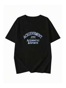 Women's Round Neck Short Sleeve T-Shirt, Summer New Letter Print, Fashion Casual Versatile Loose Top - Black - View 3