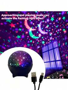 Star & Moon Projection Night Light - USB Powered - Projection Lamp - Bedside Bedroom Atmosphere Light - Rotating Room Projector Light - Multicolor - View 12