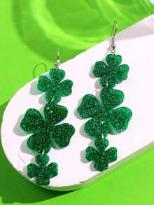 一对圣帕特里克节创意趣味独特精致可爱卡通亚克力几何四叶草啤酒吊坠耳环，适合女士日常穿搭、节日派对饰品 - 彩色 - 查看 5