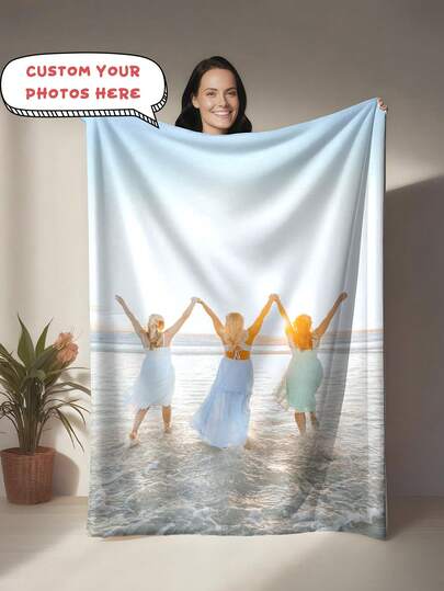 1pc Customized Photo Fleece Blanket, Machine Washable, Polyester Fabric, All-Season, All-Weather, Modern Style Multipurpose Digital Printed Blanket, Suitable For Mother's Day, Birthday, Valentine's Day, Graduation, Father's Day, Wedding, Housewarming And Other Occasions, Can Be Used On Sofa, Bed, Car, Tea Room, Bedroom, Bathroom, Living Room, Dining Room, Office