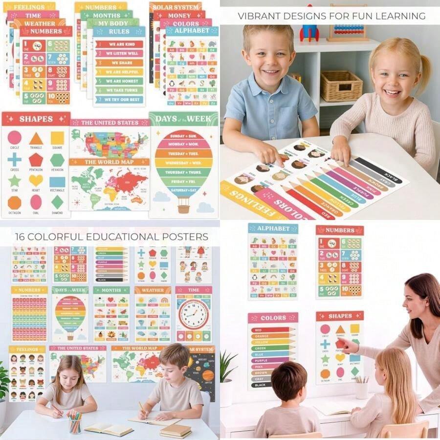 Fun Educational Posters For Toddlers 1–3 – Set Of 16 Easy To Read ...