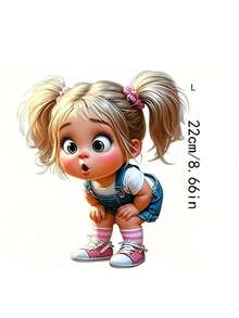 1个/2个/3个可爱扎着双马尾女孩热转印贴纸，可水洗熨烫，适用于T恤、牛仔裤、毛衣、手提包、枕头、靠垫等。 - L+S - 查看 3