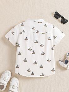 男童帆船印花短袖衬衫 - 白色 - 查看 2