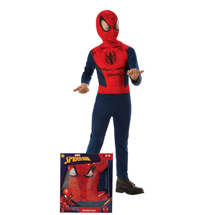 KIWI Déguisement Spiderman pour enfants en boîte - Costume sous licence officielle - Authentique costume de super-héros - Idéal pour les fêtes et le carnaval - Facile à enfiler et à retirer, tissu confortable et léger - Multicolore - Voir 1