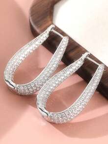 Fashionable Luxury Sparkling Cubic Zirconia Earrings, Elegant Accessory For Women's Wedding And Party, Perfect Valentine's Day Gift - Silver - View 8