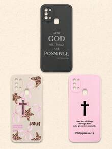 3件套基督教圣经经文手机壳，印有励志宗教语录和十字架图案的软TPU手机壳，黑色/粉色/白色可选，基督教信仰礼物，适合日常生活和教会活动，兼容和Galaxy，国际版，非国内版 - 彩色 - 查看 54