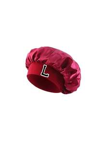 1pc Children's A-Z Letter Pink Satin Elastic Wide-Brim Sleep Cap - Snug Sleeping Hat, Hair Protection, Super Soft Breathable Design With Anti-Slip Lining - Wine Red - View 10