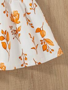 3pcs/Set Baby Girls' Floral Print Cami Dress + Solid Color Button Cami Dress + Plaid Print Button Patchwork Cami Dress - Orange - View 3