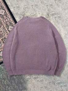 Solid Color Casual Loose Comfortable Unisex Round Neck Long Sleeve Knit Sweater, Suitable For Autumn And Winter - Mauve Purple - View 4