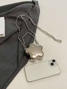 Dedoo 1个时尚星形单肩包，带链条，可扩展星形盒式手拿包，硬壳装饰包，音乐节星形包，亮银色表面，女士款 - 銀色 - 查看 3