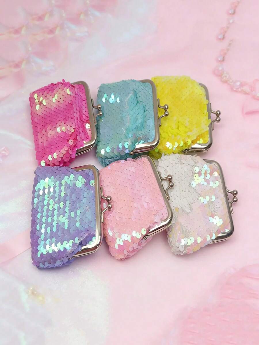 1 pieza Monedero de lentejuelas de 3 pulgadas de colores, monedero de estudiante, bolsa de llavero con escamas de pez, bolsa de almacenamiento de joyas - Multicolor - Ver 1
