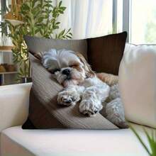 1 Buah Sarung Bantal Hias Motif Anjing Shih Tzu Lucu - Ukuran 17,7*17,7 Inci, Cetak Satu Sisi, Dapat Dicuci dengan Mesin, Dilengkapi Resleting, Desain Anak Anjing Tidur Cokelat & Putih, Cocok untuk Dekorasi Kamar Tidur dan Ruang Tamu, Tidak Termasuk Isian Bantal - MultiWarna - View 4