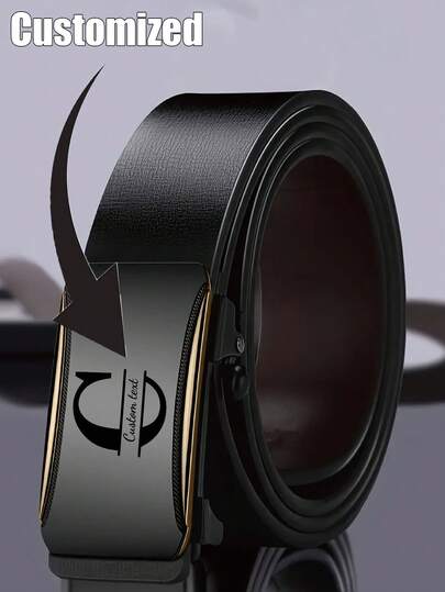 1pc Custom Men's Belt, Made Of Pu Leather, Solid Color With Letter Print, Personalized Gift, Suitable For Brothers, Fathers, Boyfriends, Anniversaries, Father's Day, Christmas, Valentine's Day, Halloween Costumes, Etc. An Ideal Gift For Fathers, Husbands, And Boyfriends