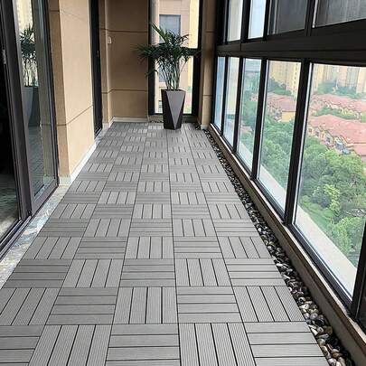 LILIIN WPC Patio Tiles, Balcony Floor Tiles, Click Tiles With Wood Look, Waterproof & Weatherproof, Balcony Tiles For Garden, Terrace (Light Gray, 30x30cm, 11 Pieces)