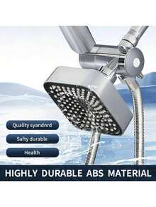2-In-1 High Flow Handheld And Rain Shower Head Set With Long Flexible Hose And T-Valve - Durable ABS, Wall-Mounted, Square Design, Suitable For Bathroom Upgrade - Silver - View 4